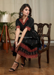 Ikat and Ajrakh Combination Midi Dress