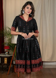 Ikat and Ajrakh Combination Midi Dress