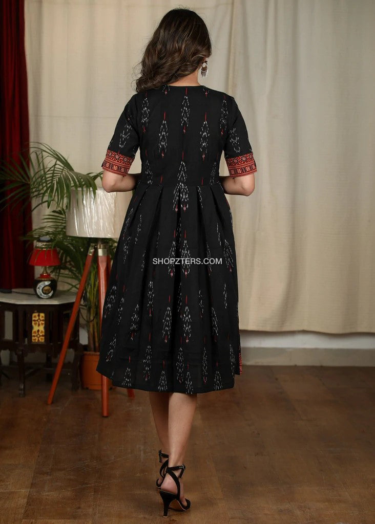 Ikat and Ajrakh Combination Midi Dress