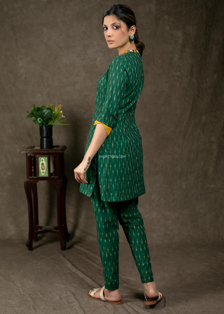Green Ikkat Tunic With Kutch Work