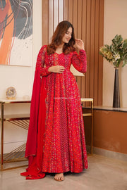 Red Rayon Maxi with Dupatta