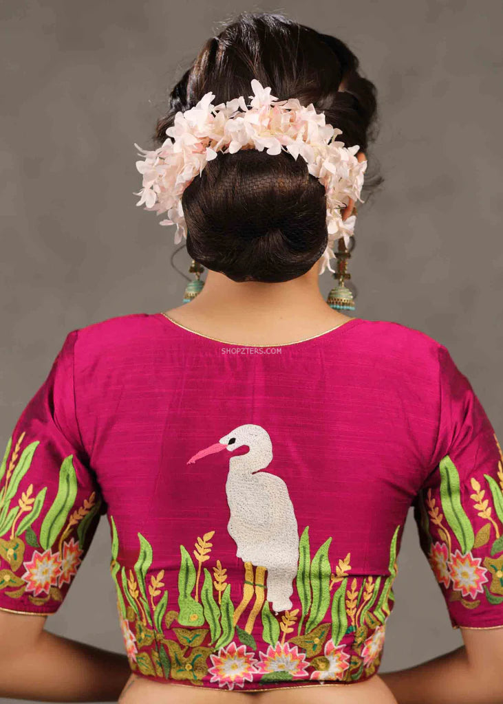 Magenta Blouse With Quirky Seagull Embroidery