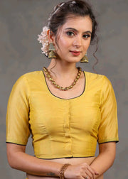 Yellow Chanderi Blouse With Embroidery on Back