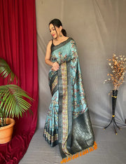 Banarasi Silk Saree With 3D Kalamkari Prints