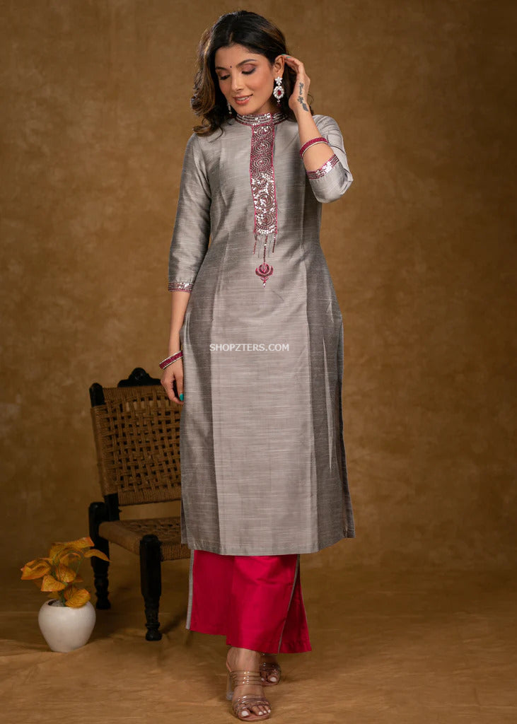 Nibs Tog Grey Cotton Chikankari Kurta for Women With Frill Sleeves,  Lucknowi Chikankari Kurti Handmade - Etsy