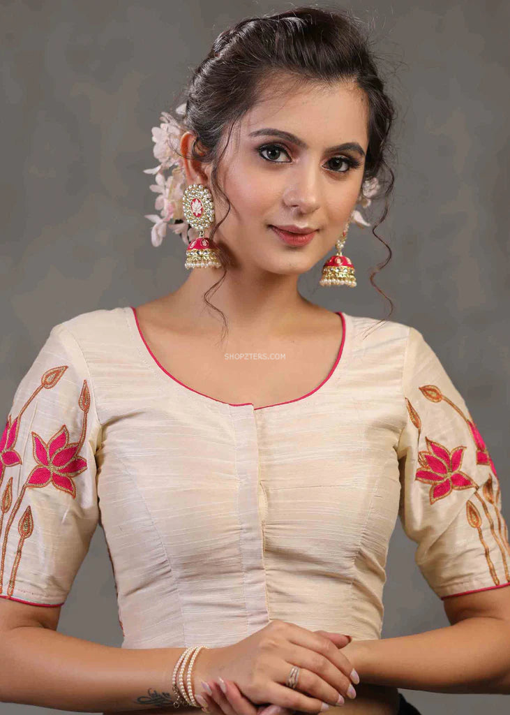 Ivory Cotton Silk Blouse With Embroidery