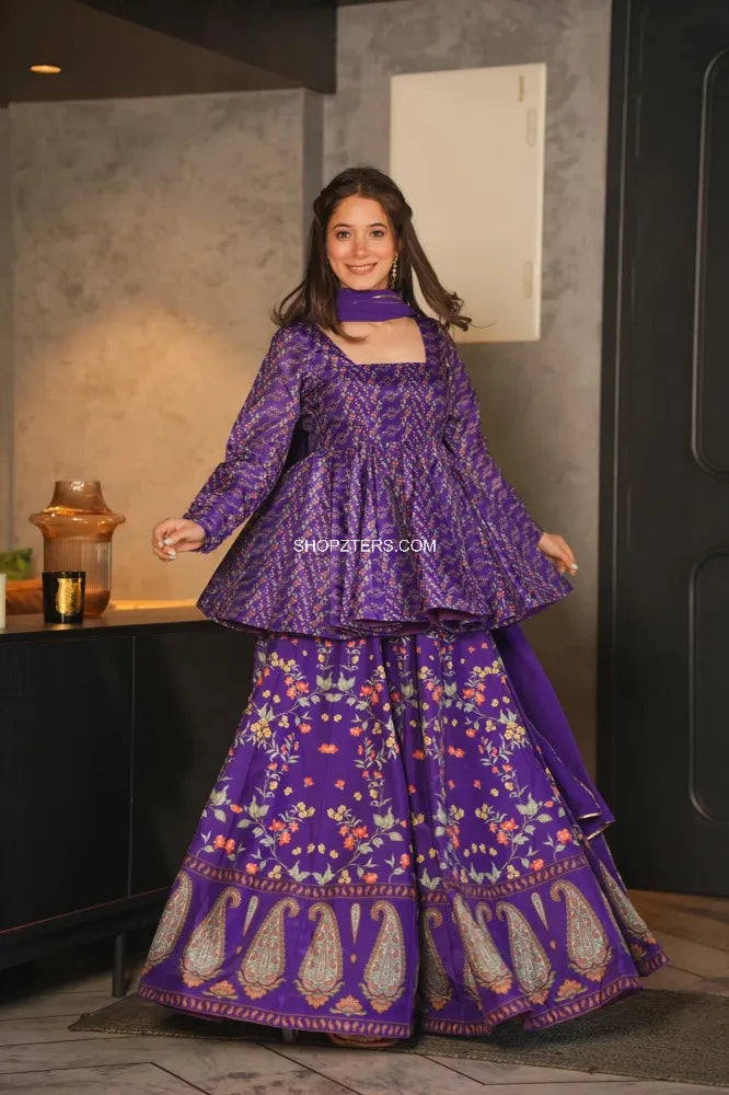 Purple Silk Kurta Palazzo Set