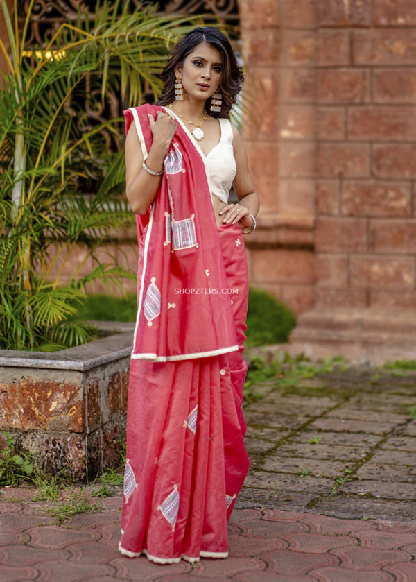 Pink Chanderi Silk Saree