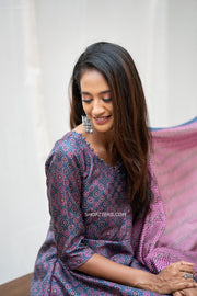 Charcoal Blue Anarkali Dress With Dupatta