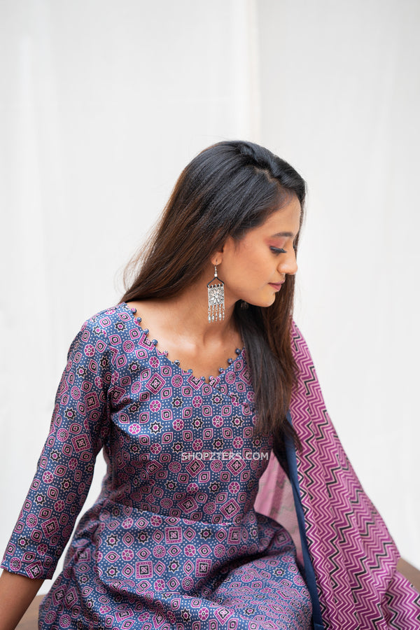 Charcoal Blue Anarkali Dress With Dupatta