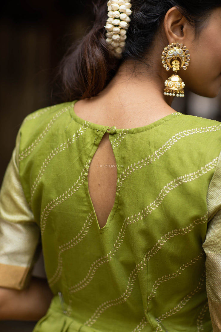Green Lehariya Cotton Dress