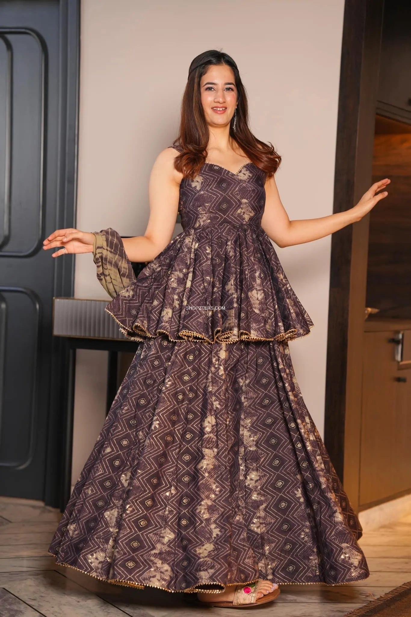 Brown Muslin Kurta Palazzo Set