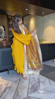 Yellow Silk Suit Set With Organza Dupatta