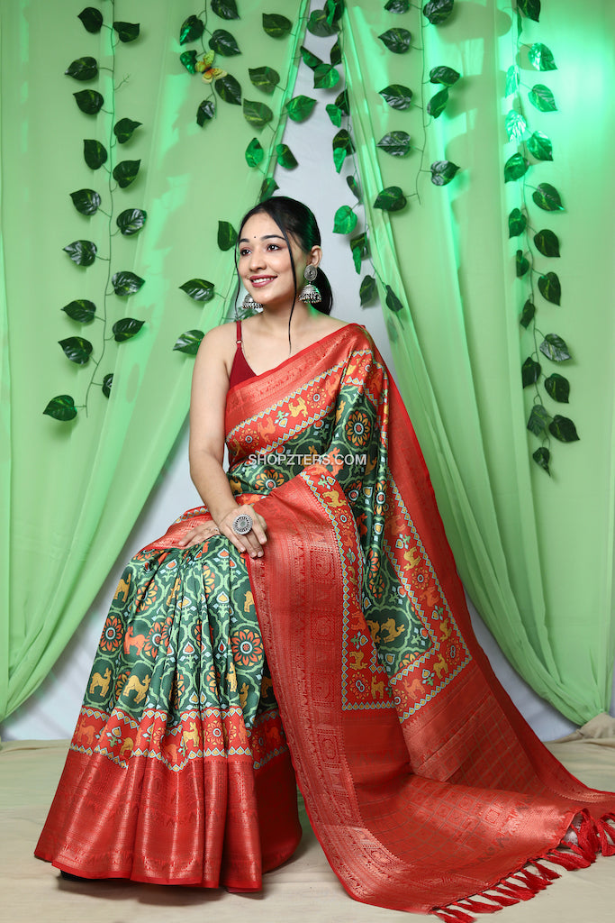 Soft Silk Saree With Ikat Patola Prints