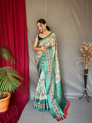 Banarasi Silk Saree With 3D Kalamkari Prints