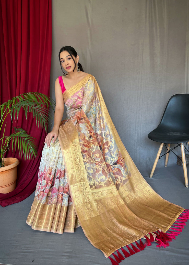 Organza Zari Weaving Saree