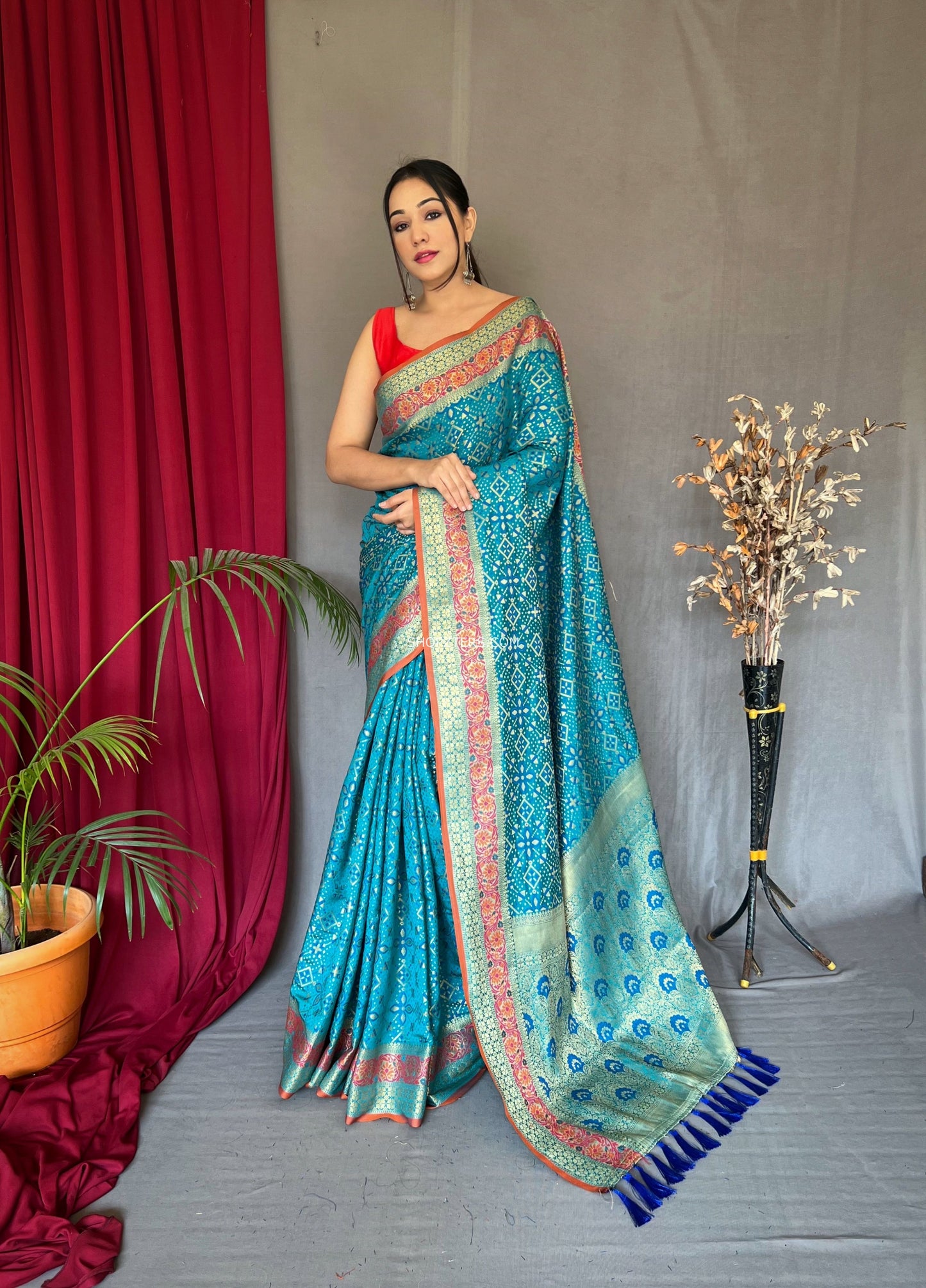 Patola Silk Saree With Meenakari Bandhej