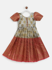Silver and Pink Gold Zari Border Tissue Dress