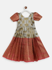 Silver and Pink Gold Zari Border Tissue Dress