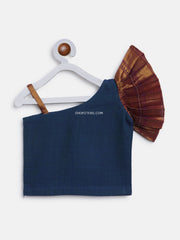 Blue Cotton Crop Top and Iron Pleated Skirt