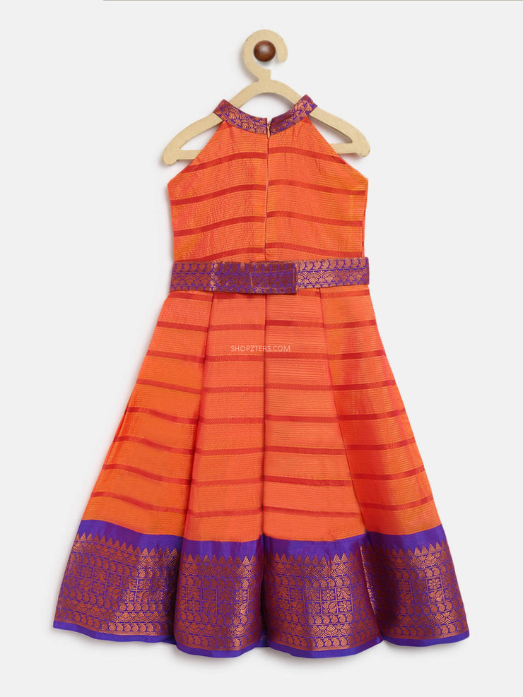 Copper Zari Silk Dress With Zari Border