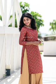Red Brocade Top With Shimmer Skirt