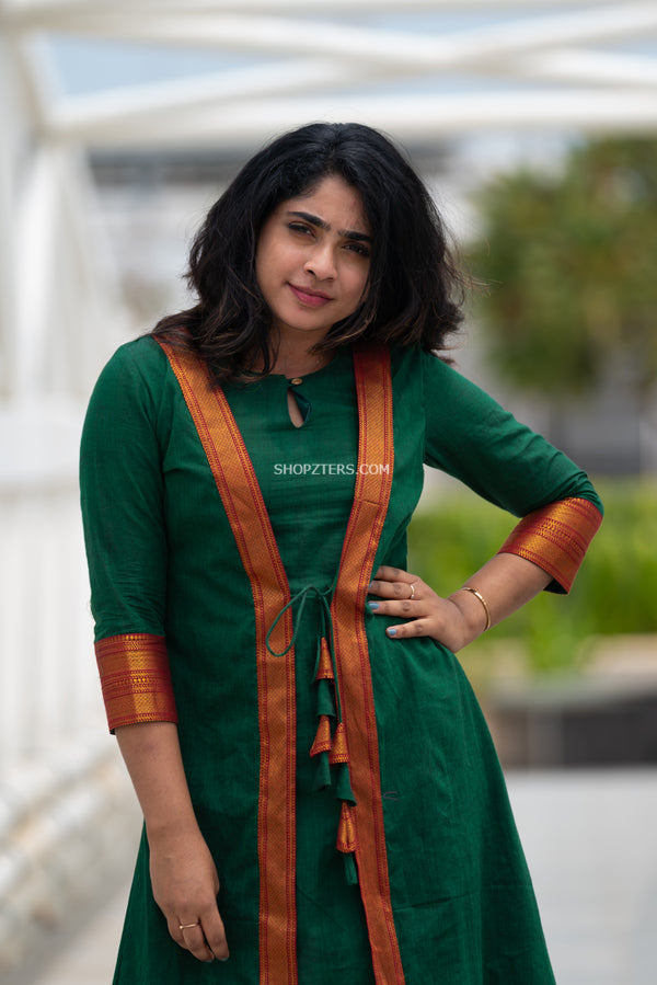 Beautiful aqua green colour cotton kurti with kashmiri motifs