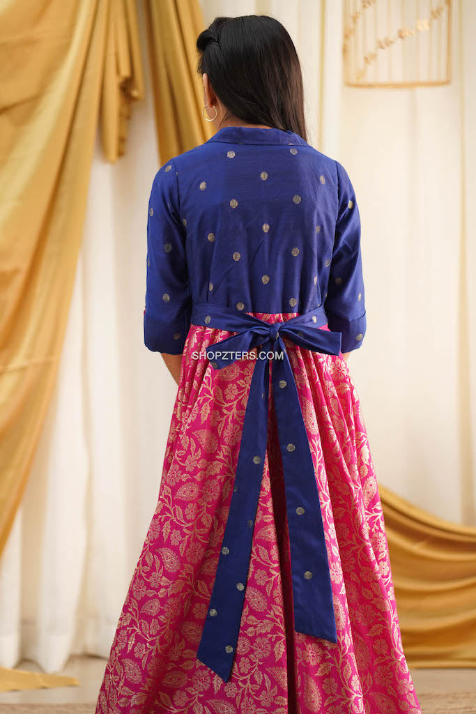 Blue & Pink Banaras Maxi Dress