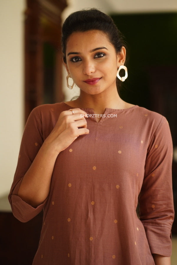 Chocolate Brown Kurta set With Golden Bronze Butta