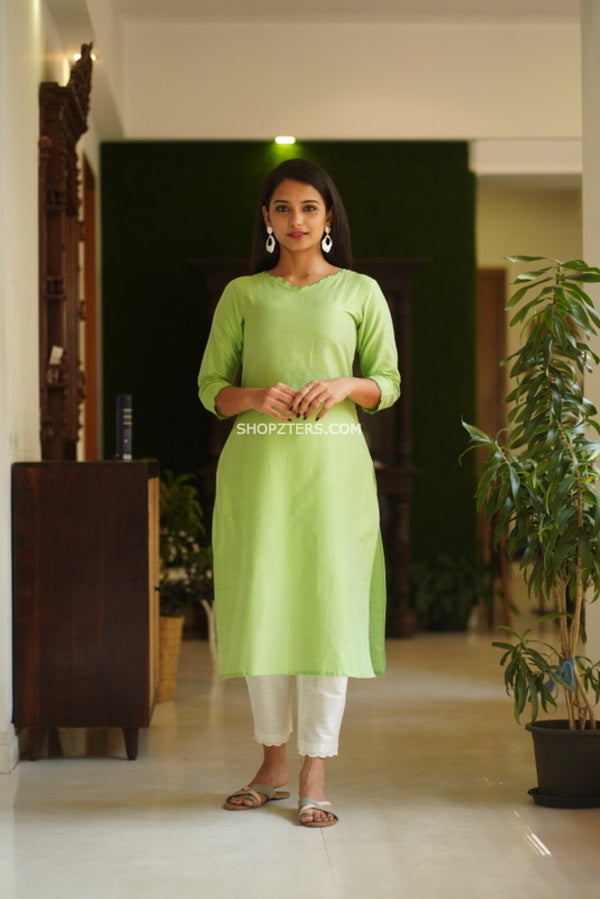 Pista Green Dupion Suit set With Poly Kota Dupatta