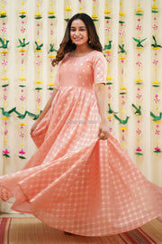 Peach Pink Semi Chanderi Maxi Dress