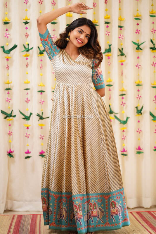 Blue Semi Chanderi Maxi Dress