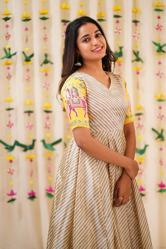 Yellow Semi Chanderi Maxi Dress