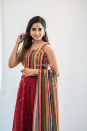 Maroon Sequins Skirt and Multicolor Top With Dupatta