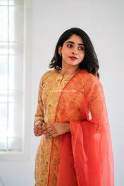Yellow Chanderi Kurti With Organza Dupatta
