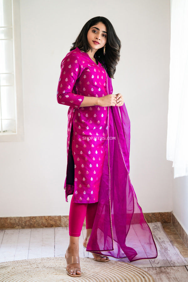Blue cotton kurti with pink pant - myrawears.com