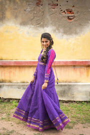 Purple Cotton Silk Dress with Border