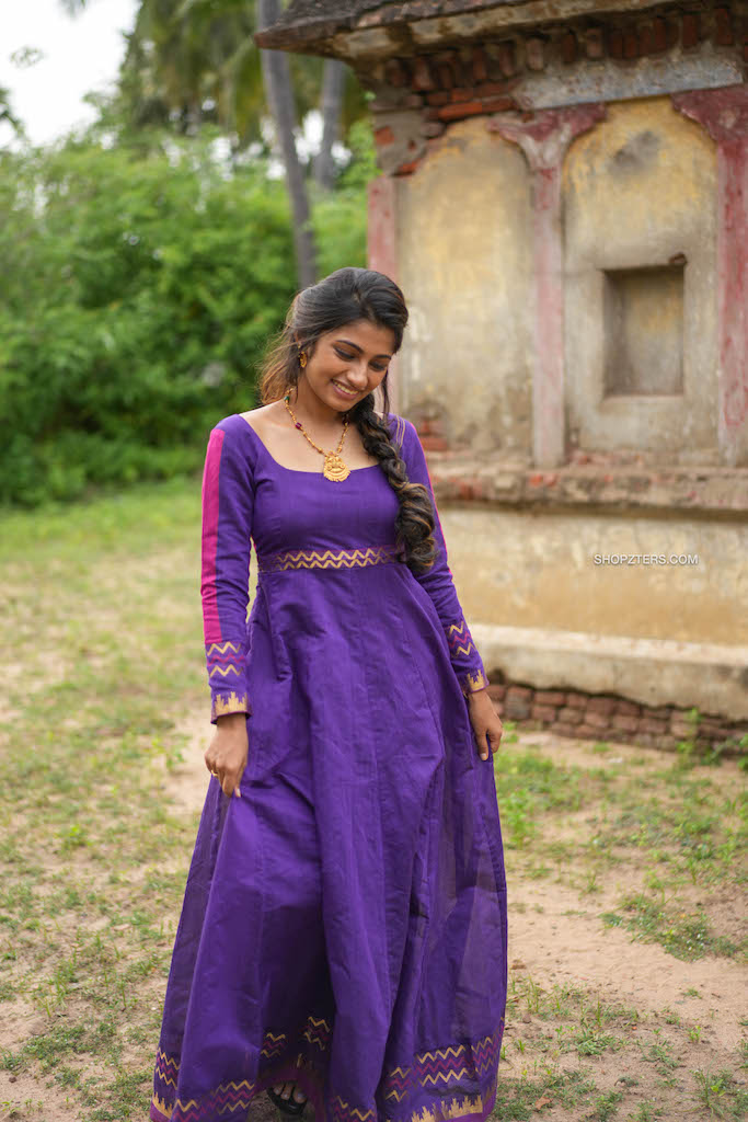 Purple Cotton Silk Dress with Border – Shopzters