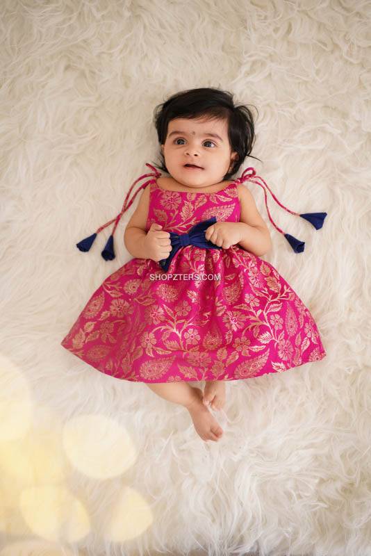 Pink Soft Banarasi Frock