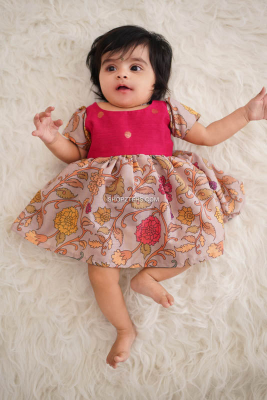 Pink Art Silk Kalamkari Frock