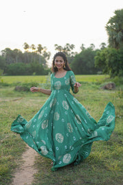 Green Jacquard Silk Maxi Dress