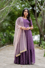 Plum Violet Anarkali With Embroidered Butties