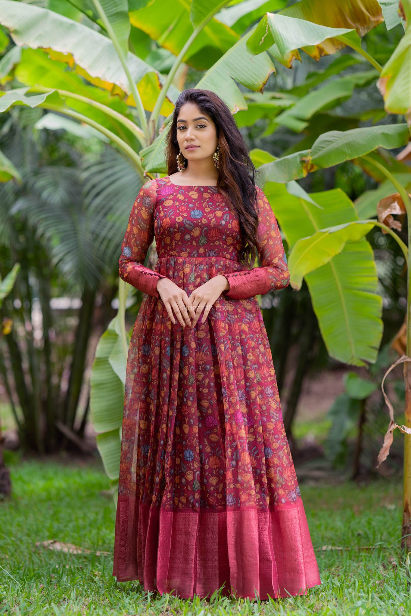 Maroon Kalamkari Organza Dress
