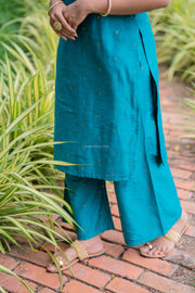 Teal Blue Suit Set With Flared Pant