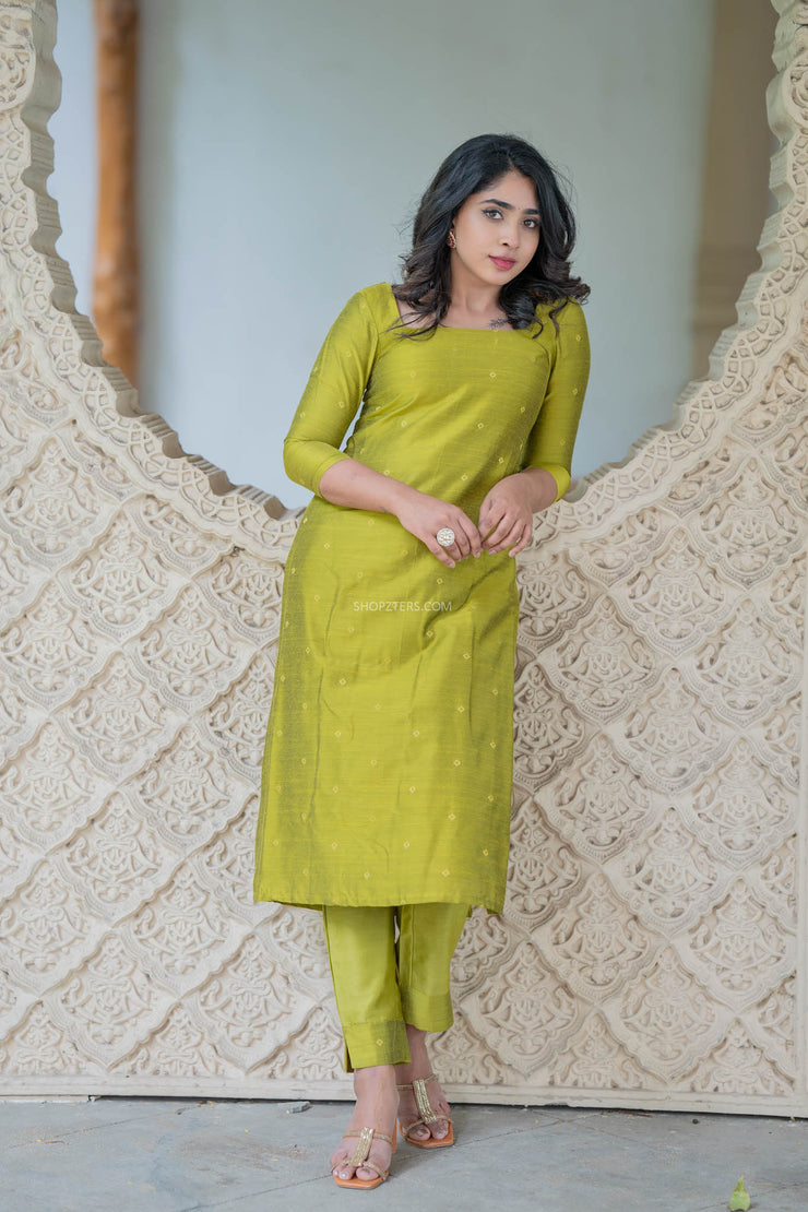 Citron Green Dupion Silk Kurta Set