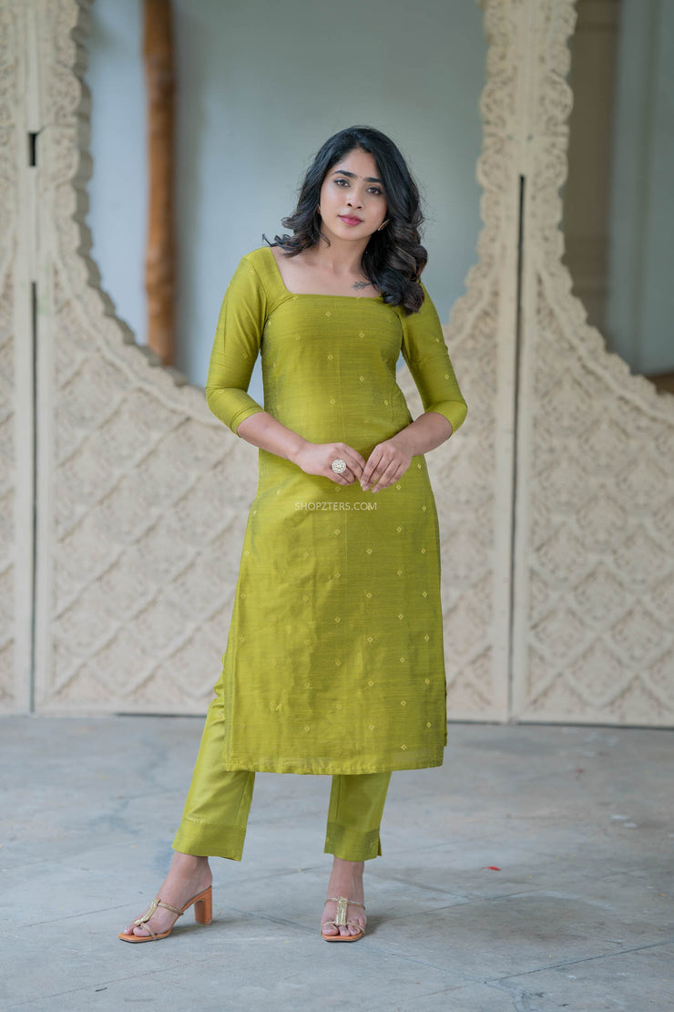 Citron Green Dupion Silk Kurta Set
