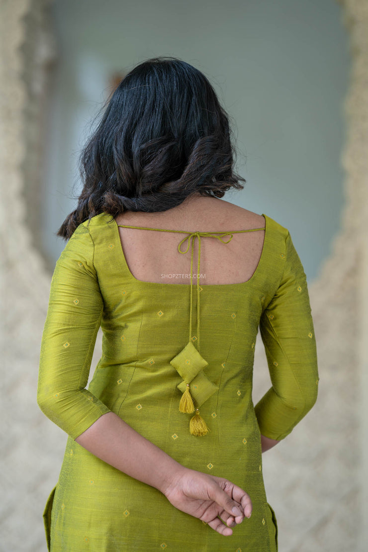 Citron Green Dupion Silk Kurta Set