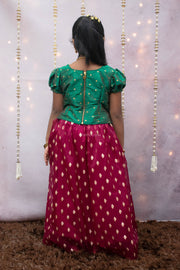 Magenta Organza Skirt With Green Top