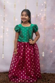 Magenta Organza Skirt With Green Top