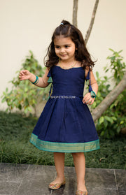 Blue Mangalagiri Frock With Contrast Border